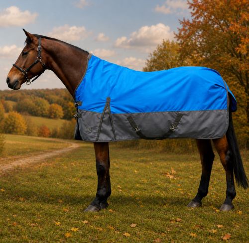 HKM výběhová deka Glasgow 1200D, vyšší krk, 100g - cobalt blue/šedá