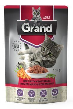 GRAND kaps. deluxe kočka hovězí se zel.100g