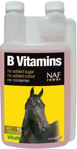 NAF B vitamins, vitamíny skupiny B pro soustředěnost a vitalitu závodních koní, láhev s dávkovačem 1000ml