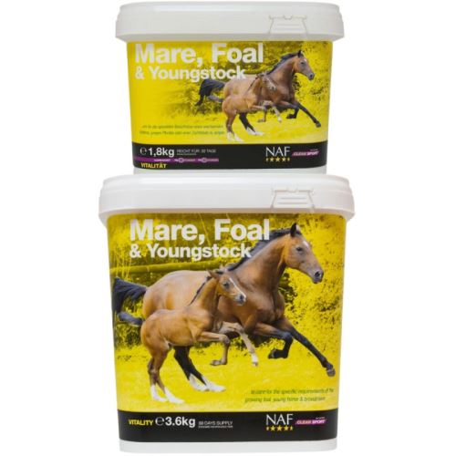 NAF Mare, Foal and Youngstock, vitamíny a minerály pro březí klisny, hříbata a mladé koně, kyblík 1,8 kg