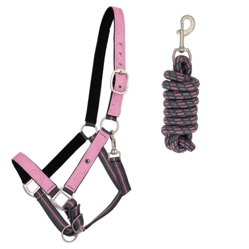 QHP Head collar set with turnout collection Cheery pink Shet