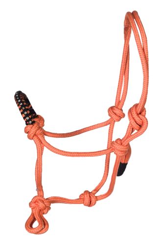 HKM provazová ohlávka s kamínky Hobby Horsing - oranžová
