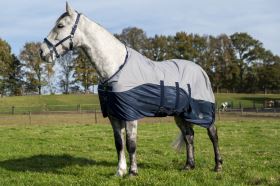 Síťovaná kombinovaná deka s krkem -Rain- tm. modrá/ šedá