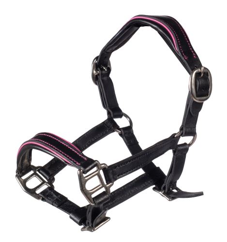 HKM kožená ohlávka Manchester pro Hobby Horsing - černá/růžová