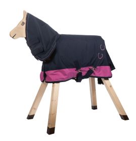 Nepromokavá deka pro dřevěného koně -Funny Horses - růžová/ tmavě modrá (1)