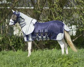 QHP síťovaná deka s krkem a maskou Falabella Blue