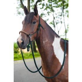 Jezdecká provazová ohlávka s otěžemi zdobená jemnými kamínky petrol/hnědá