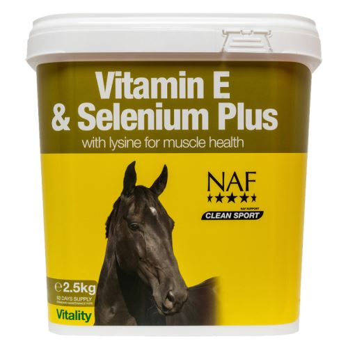 NAF Vitamin E and Selenium plus, vitamín E a selen pro správnou funkci svalů koní v zátěži, kyblík 2,5 kg