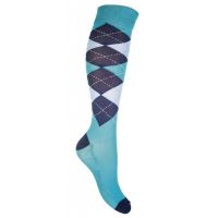 Jezdecké ponožky -Check Classico- tyrkysová/modrá